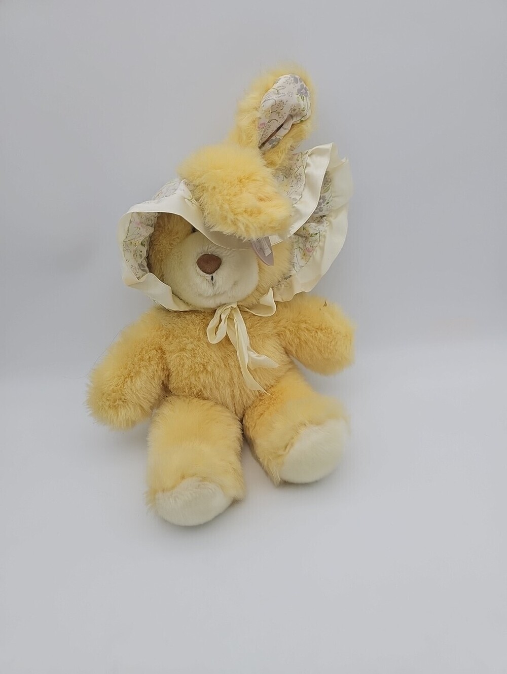 Vintage 1988 Summit Collection Yellow Bear Bunny Ears Bonnet Stuffed Plush 15”